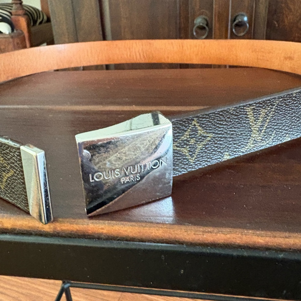Louis Vuitton Monogram Black and Tan Belt